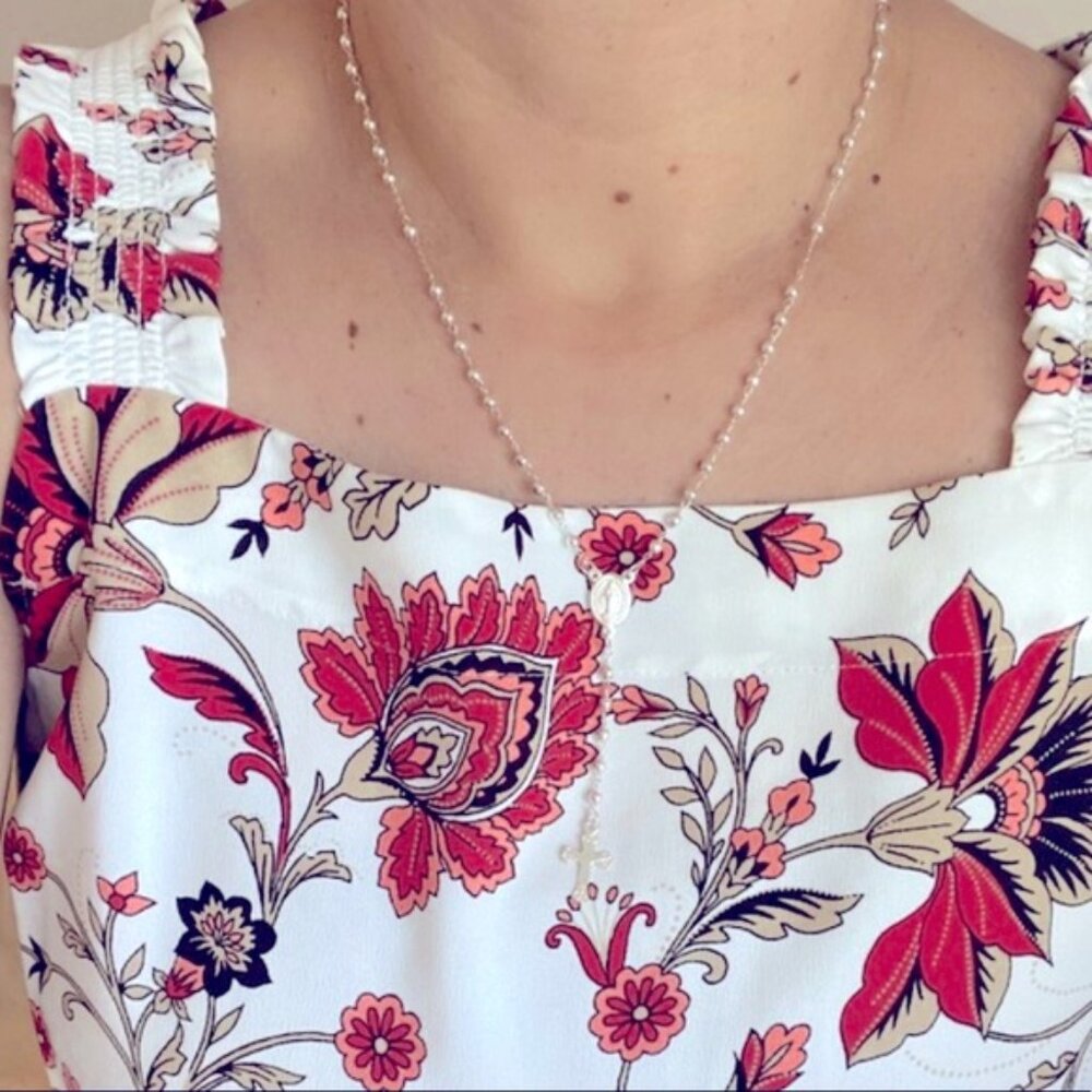 Medium Size 0.925 Sterling Silver Rosary Necklace